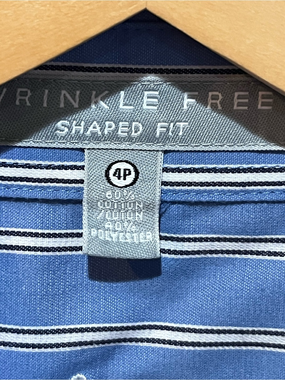 Foxcroft 4P Petite Blue Stripe Wrinkle Free Cotton Button Down Shirt - Picture 8 of 9